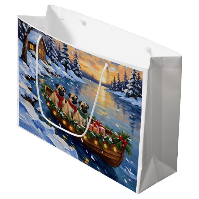 Bolsa De Regalo Grande Barco de Navidad Pug Fiesta (Angulo Anverso)