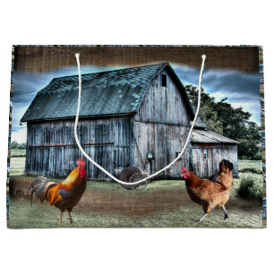 Bolsa De Regalo Grande Barn Rooster Hen Wagon Wheel Lumber Saw