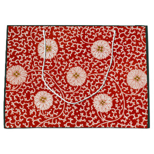 BOLSA DE REGALO GRANDE BARRA DE REGALO IMPRESIÓN FLORAL CHINA EN ROJO Y B
