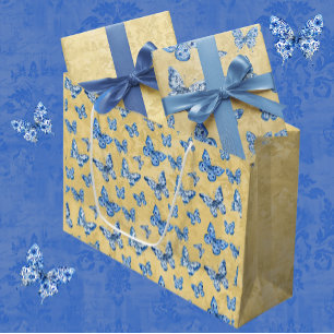 Bolsa De Regalo Grande Barreras azules chinas vintage Damask