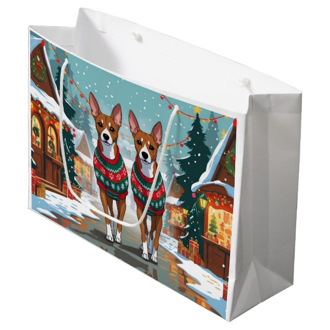 Bolsa De Regalo Grande Basenji Dogs Christmas Snow Holiday  (Angulo Anverso)