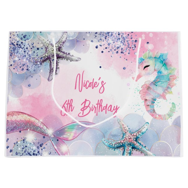 Bolsa De Regalo Grande Bash de cumpleaños de sirena mágica submarina (Anverso)