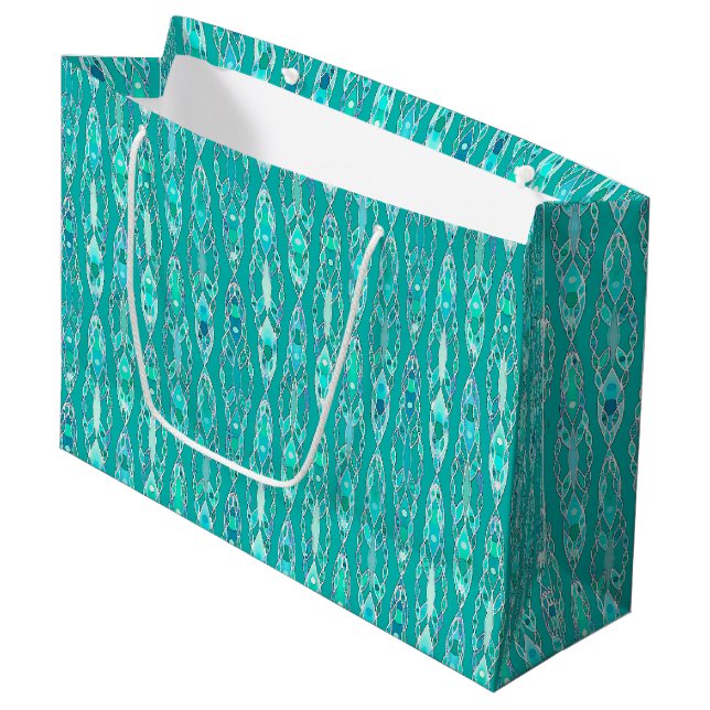 Bolsa De Regalo Grande Batik Tribal - Turquesa y Aquamarina (Angulo Anverso)