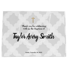 Bolsa De Regalo Grande Bautismo personalizado cruzado de oro gris bebé
