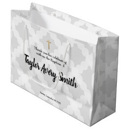 Bolsa De Regalo Grande Bautismo personalizado cruzado de oro gris bebé