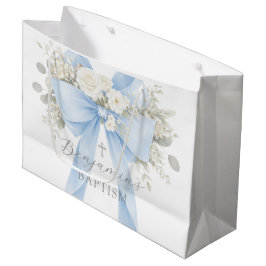 Bolsa De Regalo Grande Bautizo de bebé niño con lazo azul de eucalipto