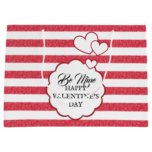 Bolsa De Regalo Grande Be Mine Happy Valentine's Day Heart Chalk Stripes (Anverso)