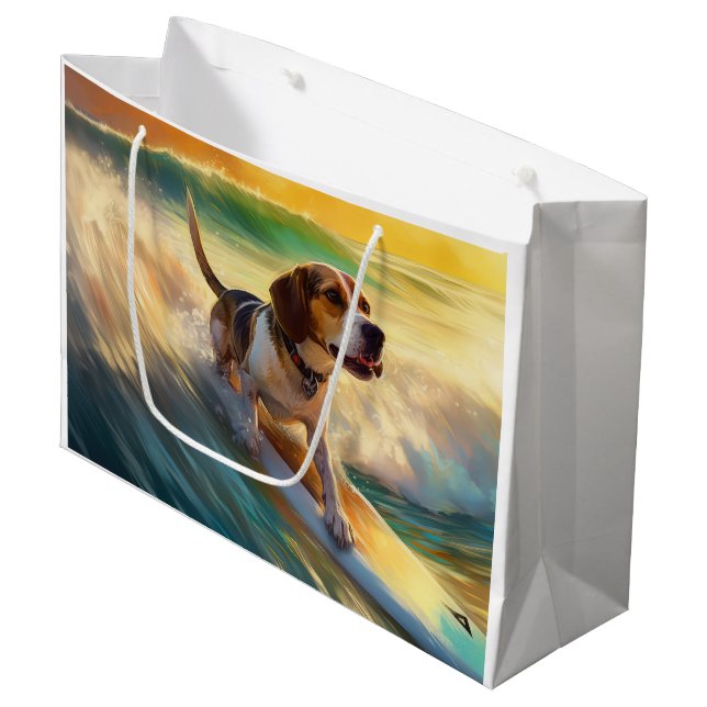 Bolsa De Regalo Grande Beagle Beach Surfing Painting (Angulo Anverso)