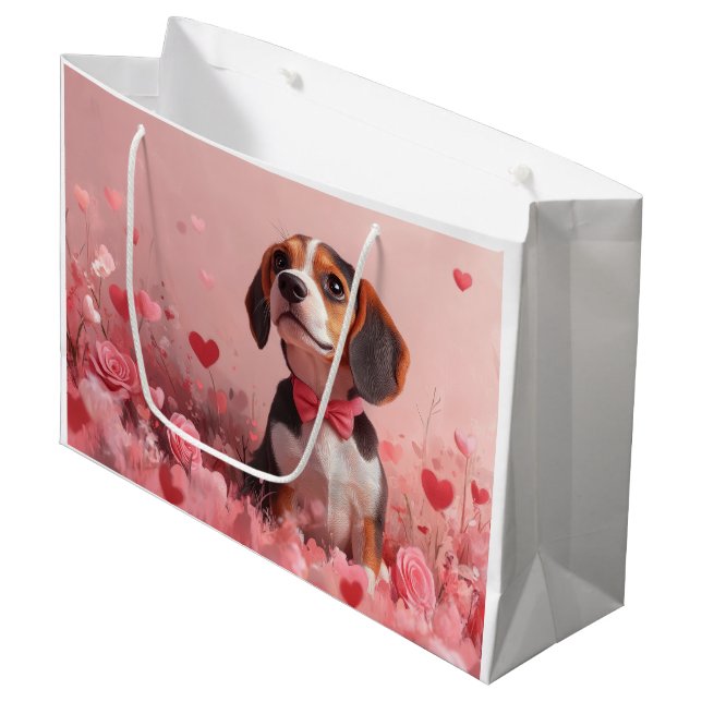 Bolsa De Regalo Grande Beagle con Rosas - El día de San Valentín (Angulo Anverso)