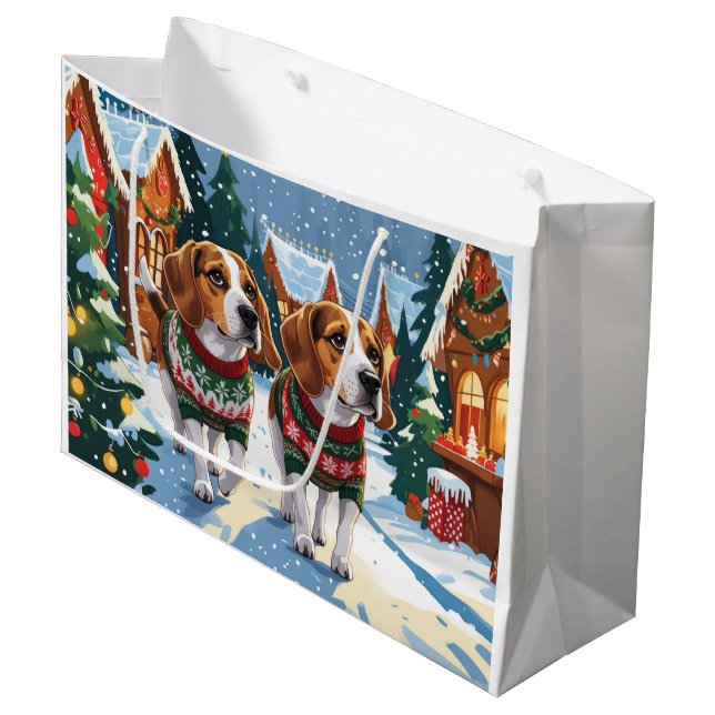 Bolsa De Regalo Grande Beagle Dogs Christmas Snow Holiday (Angulo Anverso)