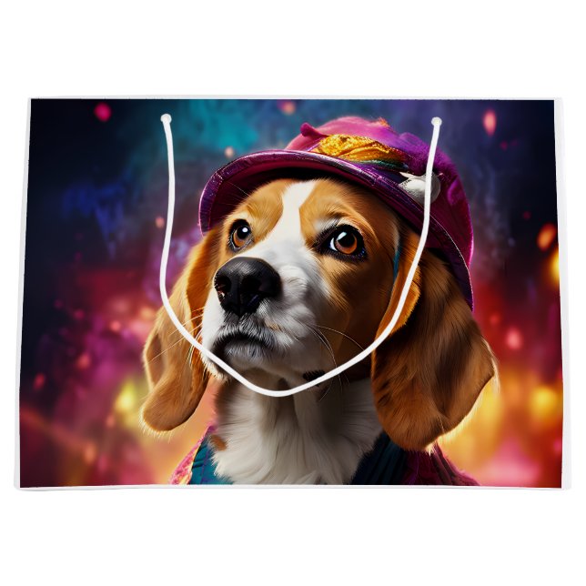 Bolsa De Regalo Grande Beagle en un Gorra rosado (Anverso)