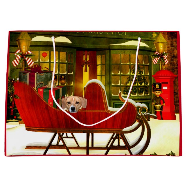 Bolsa De Regalo Grande Beagle en un trineo del navidad (Anverso)