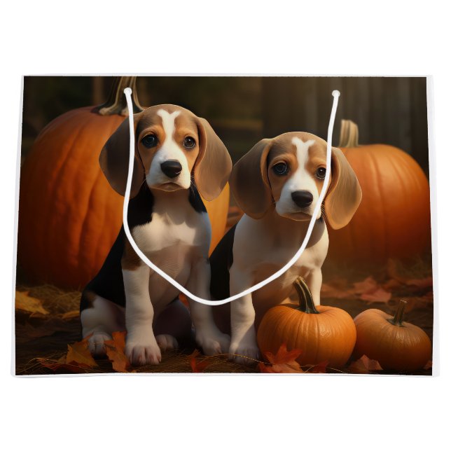 Bolsa De Regalo Grande Beagle Puppy Calabaza deslumbrante de otoño (Anverso)