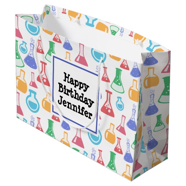 Bolsa De Regalo Grande Beakers and Flask Fun Science Pattern Cumpleaños (Angulo reverso)