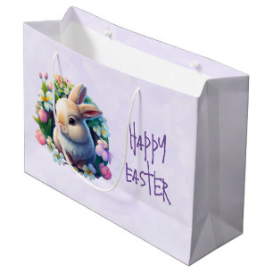 Bolsa De Regalo Grande Bebé conejo entre coloridas flores de primavera en