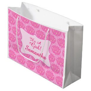Bolsa De Regalo Grande Bebé de damasco rosa es un nombre Chica personaliz