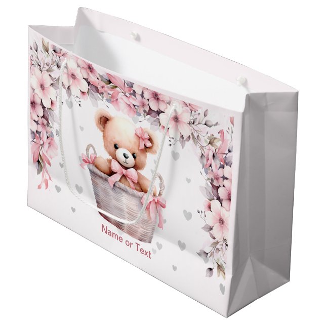 Bolsa De Regalo Grande Bebé de peluche Niña Flores rosadas Fiesta elegant (Angulo Anverso)