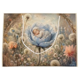Bolsa De Regalo Grande Bebé durmiendo en flor azul con dientes de león