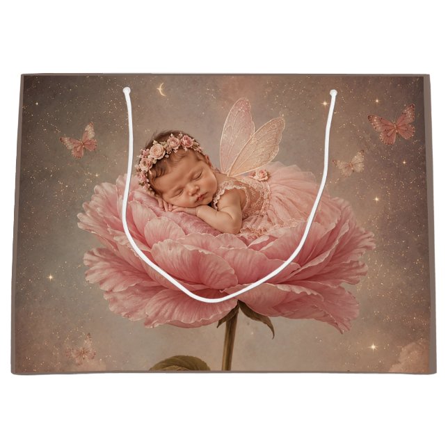 Bolsa De Regalo Grande Bebé durmiendo flor rosa (Anverso)
