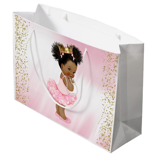Bolsa De Regalo Grande Bebé princesa afroamericana Baby Shower (Angulo reverso)