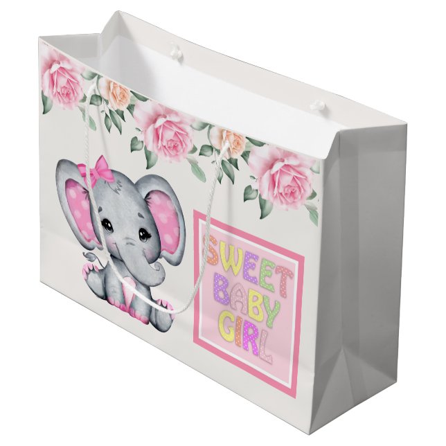 Bolsa De Regalo Grande Bebé rosa lindo Elefante Bebé dulce (Angulo Anverso)