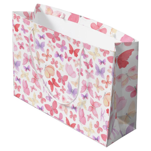 Bolsa De Regalo Grande Bebé Shower de Mariposas Rosas Moradas Amarillas (Angulo reverso)