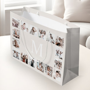 Bolsa De Regalo Grande Beige personalizado Collage de fotos personalizado