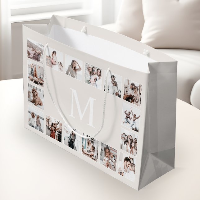 Bolsa De Regalo Grande Beige personalizado Collage de fotos personalizado (Subido por el creador)