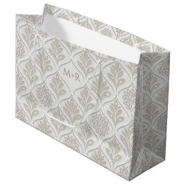 Bolsa De Regalo Grande Beige & White Sparkling Quatrefoil Pattern