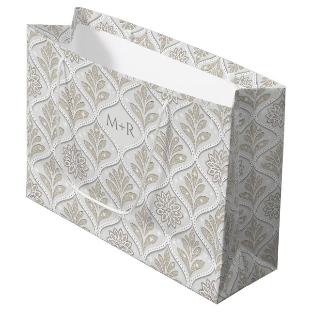 Bolsa De Regalo Grande Beige & White Sparkling Quatrefoil Pattern (Angulo Anverso)