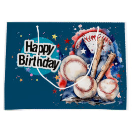 Bolsa De Regalo Grande Béisbol Feliz Cumpleaños