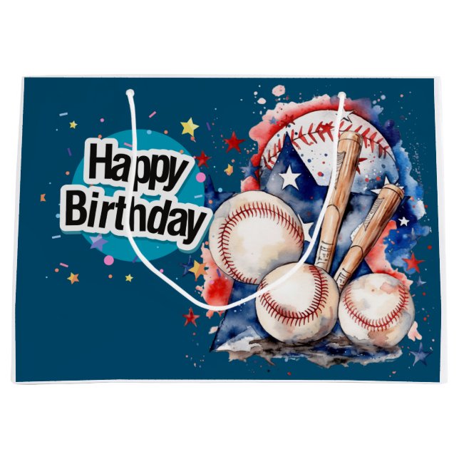 Bolsa De Regalo Grande Béisbol Feliz Cumpleaños (Anverso)