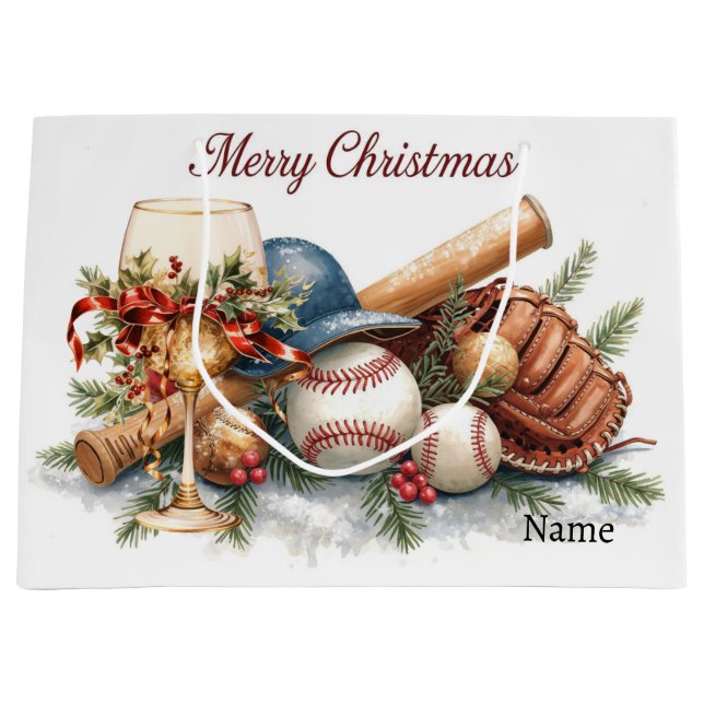 Bolsa De Regalo Grande Béisbol para Navidades con nombre para jugador (Anverso)