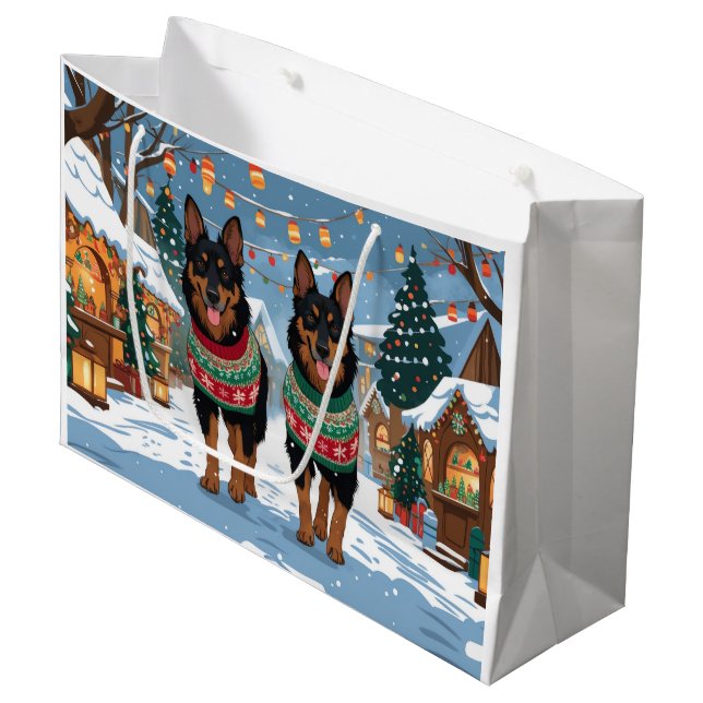 Bolsa De Regalo Grande Belgian Malinois Dogs Christmas Snow Holiday  (Angulo Anverso)