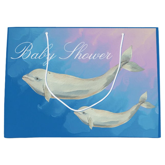 Bolsa De Regalo Grande Beluga Whale Mom y Calf Baby Shower (Anverso)