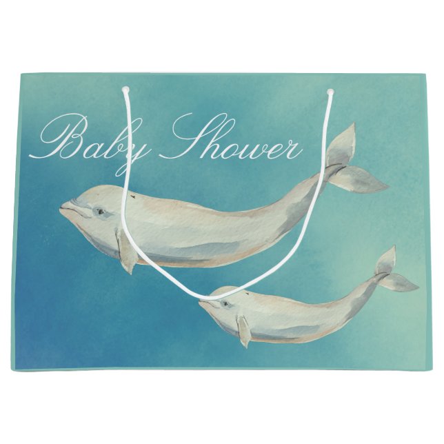 Bolsa De Regalo Grande Beluga Whale Mom y Calf Baby Shower (Anverso)