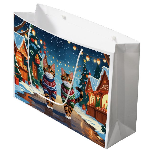 Bolsa De Regalo Grande Bengal Cats Christmas Snow Holiday (Angulo Anverso)