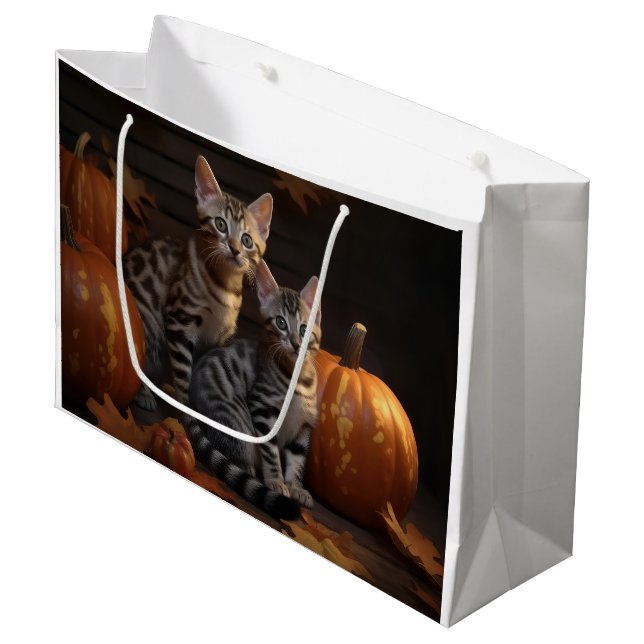 Bolsa De Regalo Grande Bengal Kitten Calabaza deslumbrante otoño (Angulo Anverso)