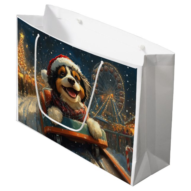 Bolsa De Regalo Grande Bernedoodle Dog Roller Coaster Navidades (Angulo Anverso)