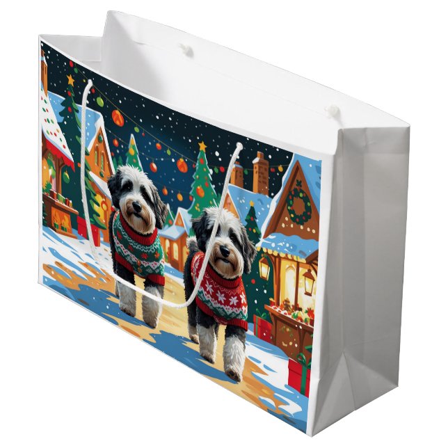 Bolsa De Regalo Grande Bernedoodle Dogs Christmas Snow Holiday (Angulo Anverso)