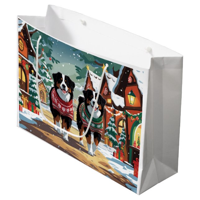 Bolsa De Regalo Grande Bernese Mountain Dogs Christmas Snow Holiday (Angulo Anverso)