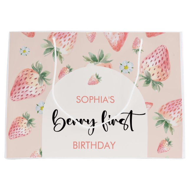 Bolsa De Regalo Grande Berry, primer cumpleaños de fresa (Anverso)