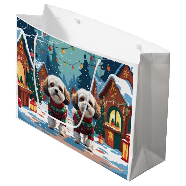 Bolsa De Regalo Grande Bichon Frise Dogs Christmas Snow Holiday (Angulo Anverso)