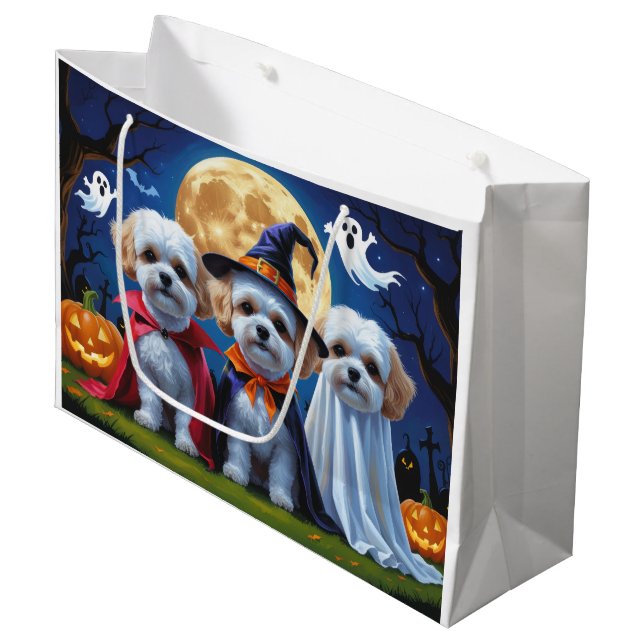 Bolsa De Regalo Grande Bichon Frise Dogs Pumpkin Halloween Funny (Angulo Anverso)