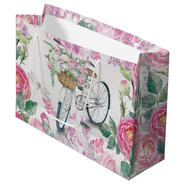 Bolsa De Regalo Grande Bicicleta y flores elegantes (Angulo Anverso)