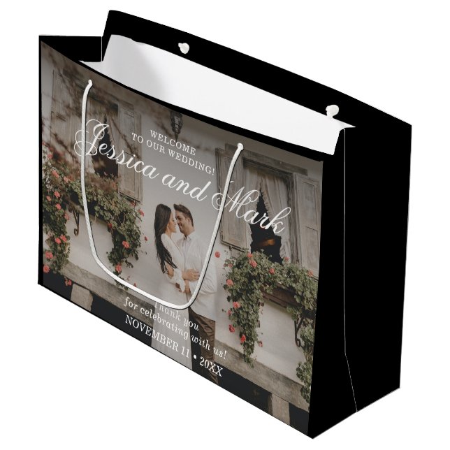 Bolsa De Regalo Grande Bienvenida a Boda negro elegante de la foto (Angulo Anverso)