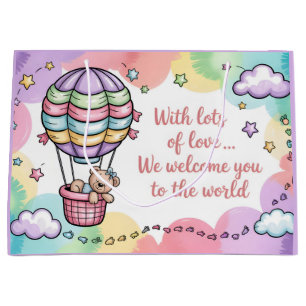 Bolsa De Regalo Grande Bienvenida bebé con oso de peluche en globo aerost