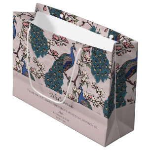 Bolsa De Regalo Grande Bienvenido Rosa Floral Pavos Reales