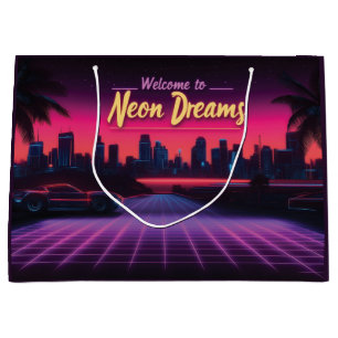 Bolsa De Regalo Grande Bienvenidos a Neon Dreams - Retro Wave Cityscape