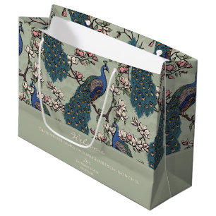 Bolsa De Regalo Grande Bienvenidos Pavos Reales Florales Verde Sage